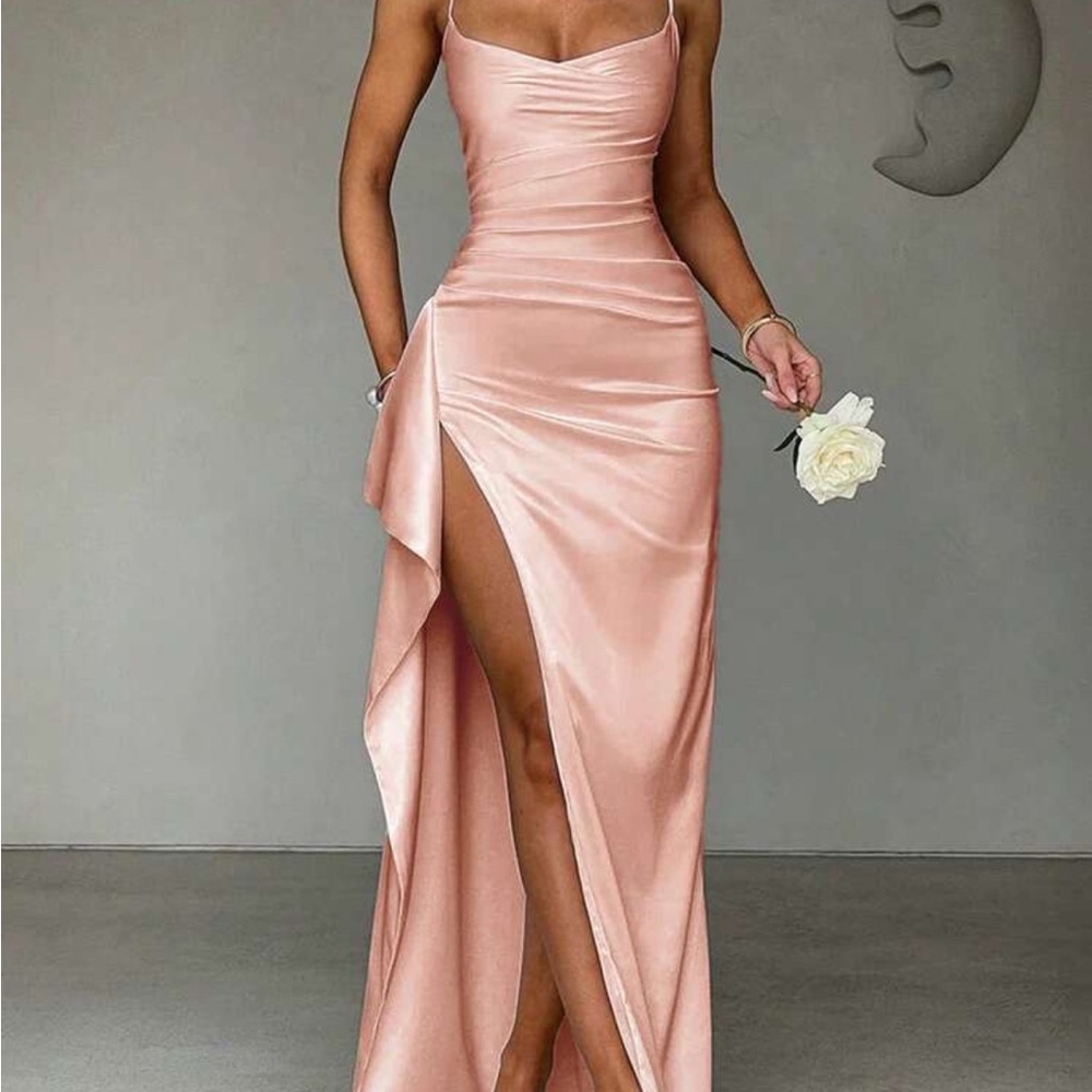 Elegant Pink Satin Evening Gown
